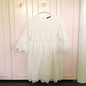 White Eyelet Bell Sleeve Dress